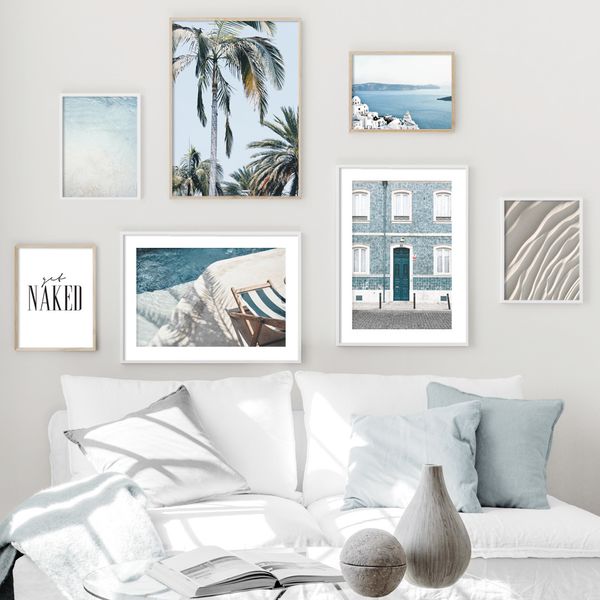 

santorini beach seascape coconut tree wall art canvas painting nordic posters and prints art wall pictures for living room decor