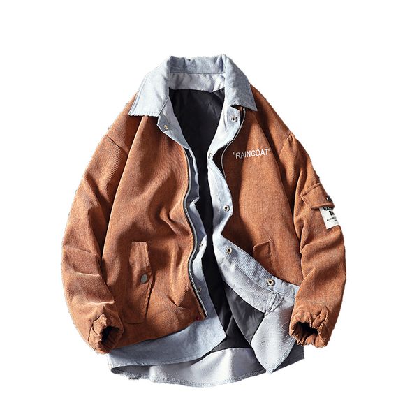 

2020 new japanese trend fake two-piece fashion patchwork corduroy jacket jacket men's casual breathable plus-size men, Black;brown