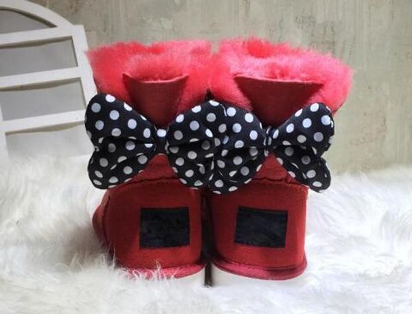 

classic design short baby boy girl women kids bow-tie snow boots fur integrated keep warm boots eur szie 23-44, Black