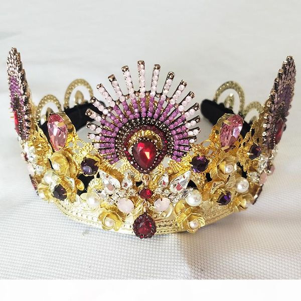 

luxurious sparkling gold crystal baroque queen wedding tiara crown pageant prom diadem headpiece bridal hair jewelry accessorie c18122801, Slivery;golden
