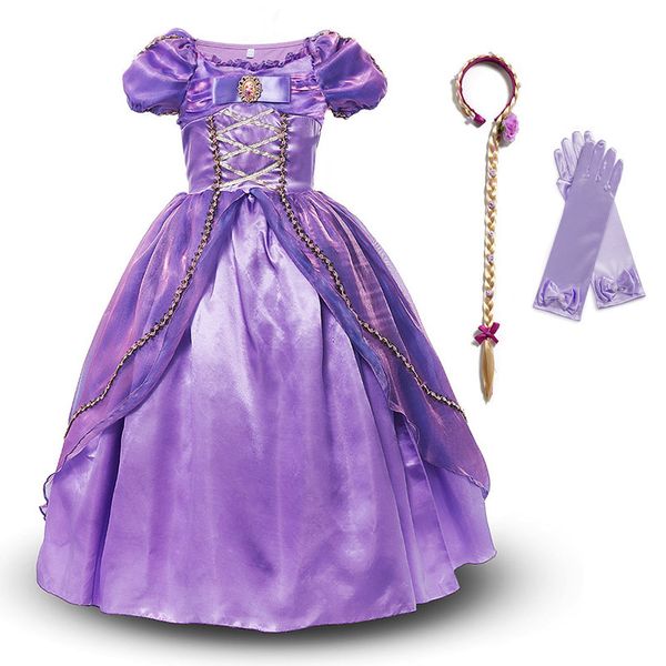 

girls princess rapunzel dress cosplay costume puff sleeve deluxe ball gown tangled clothes kids halloween birthday party dress t200709, Red;yellow