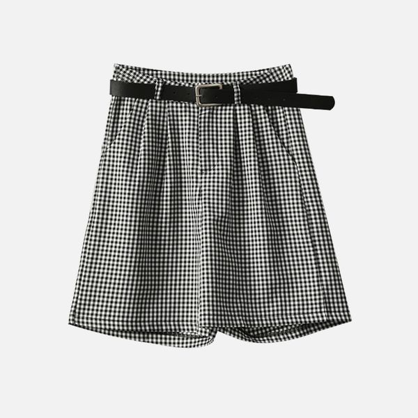 

women's shorts plaid wide leg empire women loose two pockets half female 2021 summer korean casual preppy style ladies, White;black