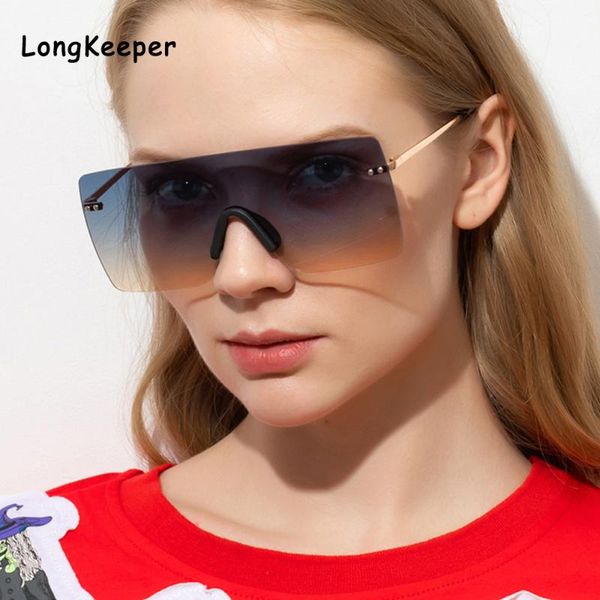 

rimless sunglasses mens 2020 brand designer oversized women shades one piece square sunglasses female vintage gradient eyewear, White;black
