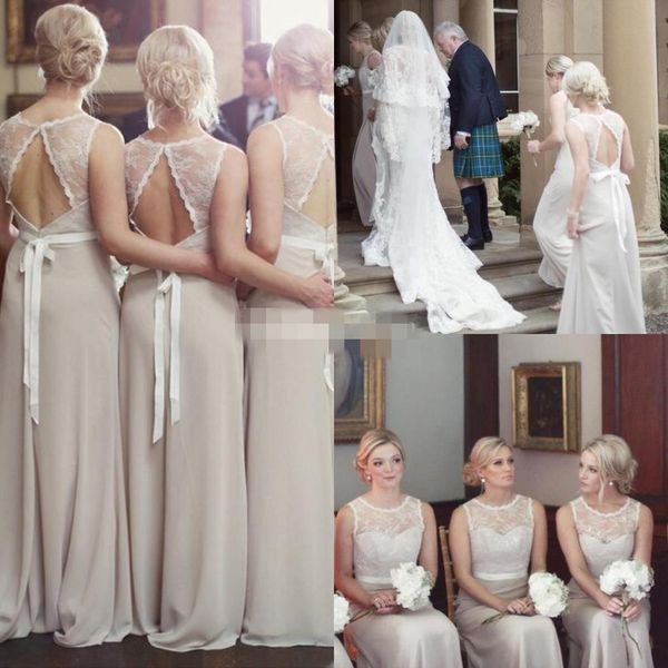 

champagne bridesmaid dresses 2020 hollow back scalloped jewel neck chiffon lace beach wedding guest maid of honor gown custom made, White;pink