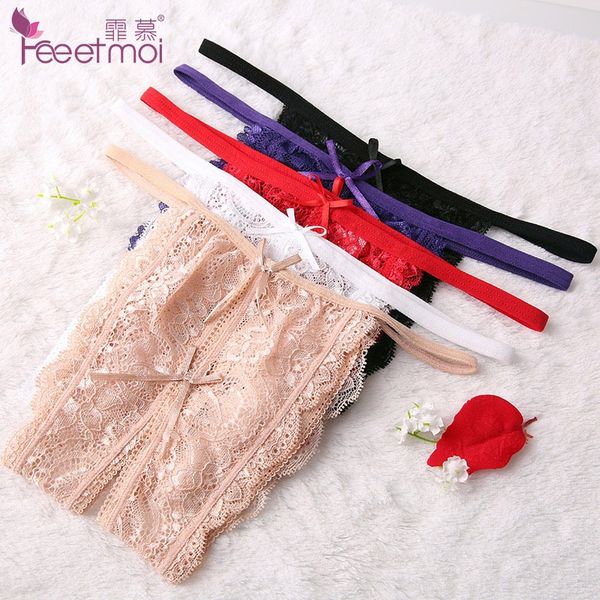 

jumu underwear women's perspective crotch women's t-pants underwear lace lace t-pants 7102, Black;white