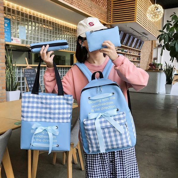 

z8hfm new junior high schoolbag female four-piece bag korean high school backpack primary school campus large capacity four-piece canvas bac