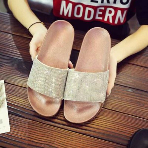 

slippers wgznyn shoes women flat sliders sandals diamante sparkly colorful diamond crystal fashion woman flip-flops w4, Black