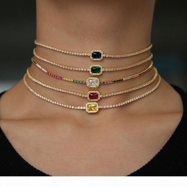 

радуга cz 32 +-см ожерелья колье для леди женщин модных ювелирных изделий ювелирных изделий тонкой тонкого cz теннис цепь камень алмаз мода, Silver