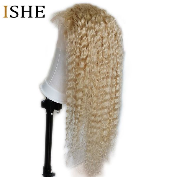 

honey blonde 613 curly wig 360 lace frontal wigs 13x6 hd transparent lace front human hair wig preplucked no remy for women ishe, Black