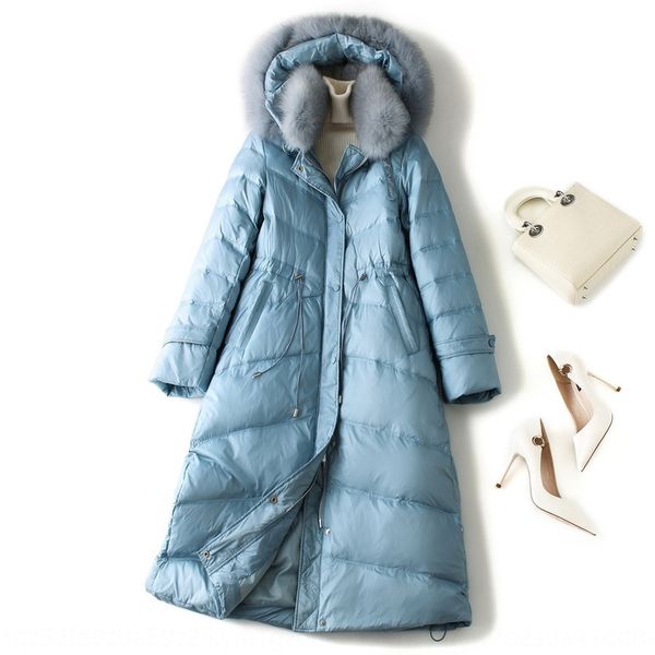 

wei ou white duck down jacket coat down jacket women's long 2019 winter new fox fur collar hooded coat 12969, Black