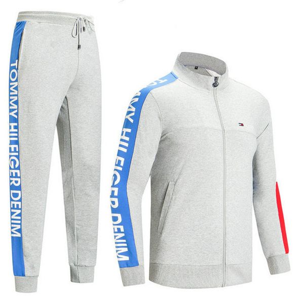 

mens tracksuit sportwear spring autumn long sleeves tracksuits gyms tennis sport casual jackets with casual jogger tracksuit set, Gray