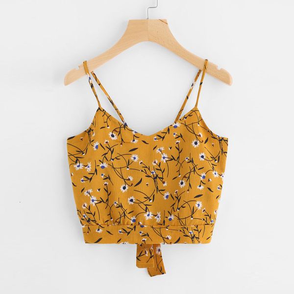 

30 summer womens self tie back v neck tank casual floral print crop cami camisole blusa, White