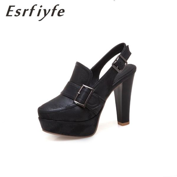 

esrfiyfe 2020 new spring summer women sandals super high heel round toe platform shoes woman back strap loafers women pumps, Black