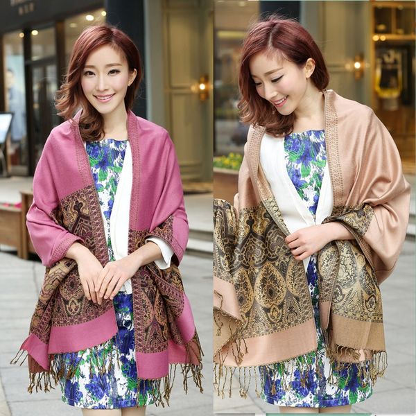 

korean women's warm scarf jacquard warm national style jacquard super air conditioning shawl women's old k scarf, Blue;gray