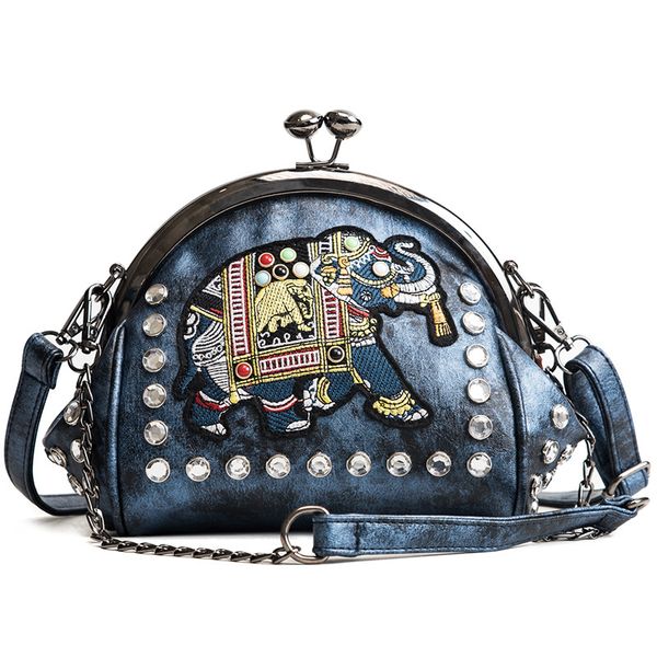 

vintage national leather shell purses women shoulder crossbody bag embroidery diamonds frame handbag small travel messenger bag