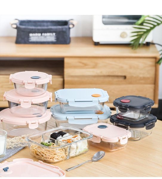 

suqare leakproof glass food storage container with lids clear brolosilicate glass meal prep containers reusable bento box with compartments