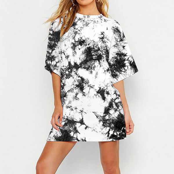 

tie dye print t shirt women tees o-neck short sleeve female t-shirt streetwear oversized women's tshirt casual tshirt, Black;blue