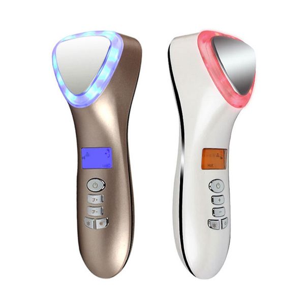 LED Face Beauty Massager Hot Cold Hammer Crioterapia ad ultrasuoni Massaggiatore a vibrazione facciale Face Body Spa Ion Beauty Instrument