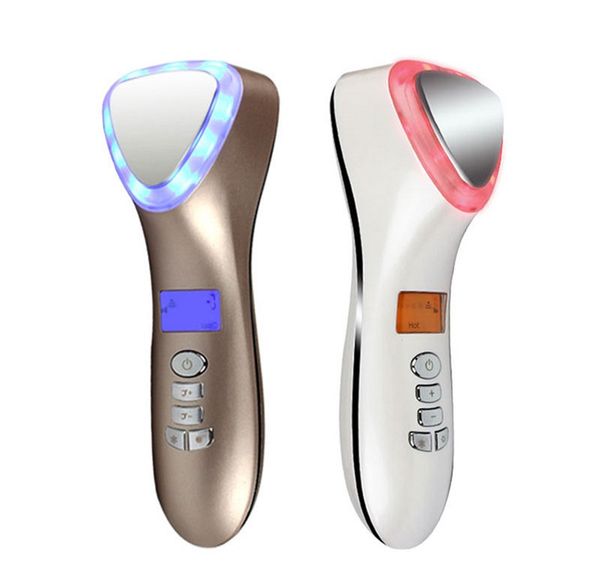 LED Face Beauty Massager Hot Martelo Cold Ultrasonic Crioterapia Facial Vibração Massager Massager Face Body Spa Ion Beauty Instrument