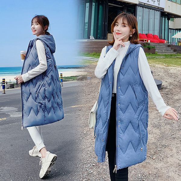 

cotton women's mid-length 2019 season new women's korean warm vest style loose down cotton thermal vest, Black;white