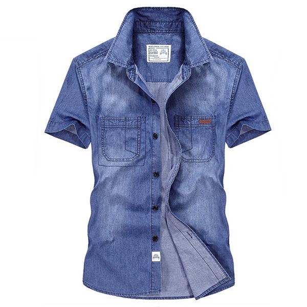 

men's casual shirts icpans plus size xxxl 4xl denim men solid short sleeve jeans shirt loose summer 2021, White;black