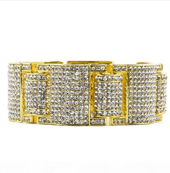 

k men hip hop 18k gold silver plated bracelet simulate dimond full iced out bangles cuban link cz rhinestone crystal bracelets rock sty, Golden;silver