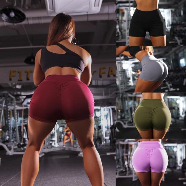 

2020 women casual solid elastic high waist push up fitness yoga shorts running gym stretch sports short pants, Black;blue