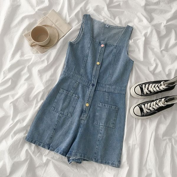 

2020 summer women's fashion square collar sleeveless denim jumpsuit wide leg playsuit, Black;white