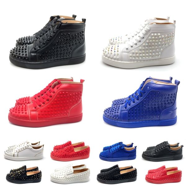 

2019 r men women red bottom party genuine leather glittery bottom studded spikes flats shoes fashion luxury casual shoes, Black