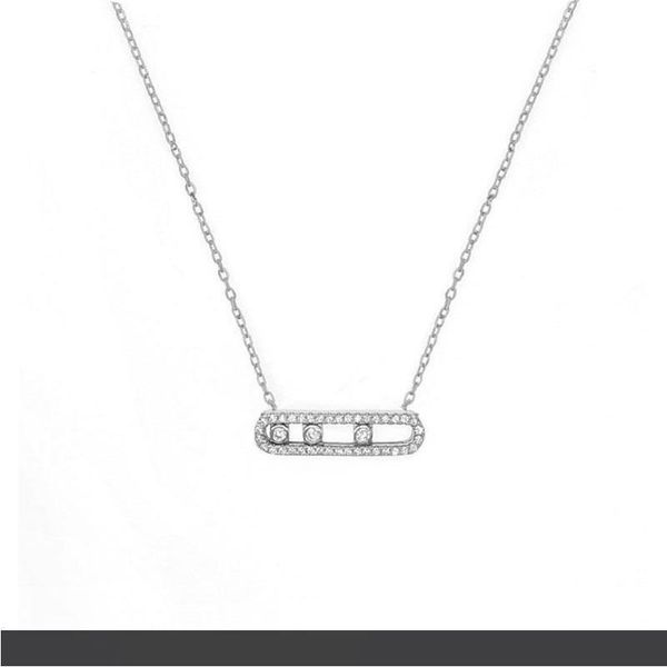 

франция мода real 925 стерлингового серебра ожерелье браслет с тремя переехал камень clear cz для женщин ювелирные изделия collier, Silver