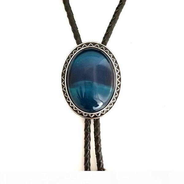 

western cowboy bolo tie black leather with metal buckle 5 color blue natural agate decoration retail custom bolo ties, Blue;purple