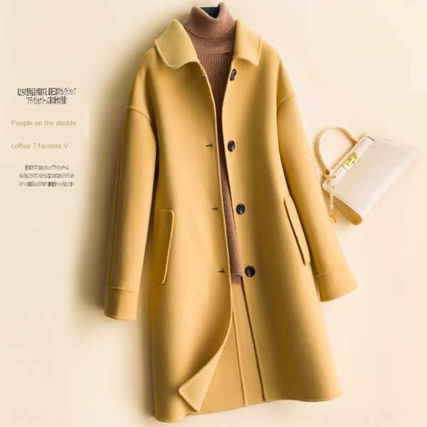 

новый питер пэн воротник двухсторонний кашемира женщины шерстяной длина куртки шерстяного плащ от ветровки шерсти пальто шерсти сезона, Black