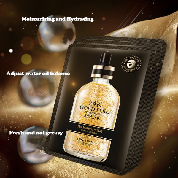 

24k gold essence hyaluronic hydrating crystal collagen oil control black face skin care easy absorb mascarilla strengthen firming face mask