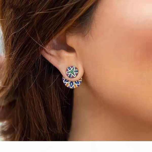 

chic fashion women yellow gold plated full colorful cz flower earrings for girls women nice gift for friends, Golden;silver