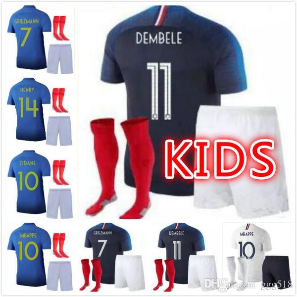 

2019 two stars 2 griezmann mbappe kids france soccer jersey boys child pogba short sleeve football shirt maillot de foot 19 20 jersey, Black;yellow