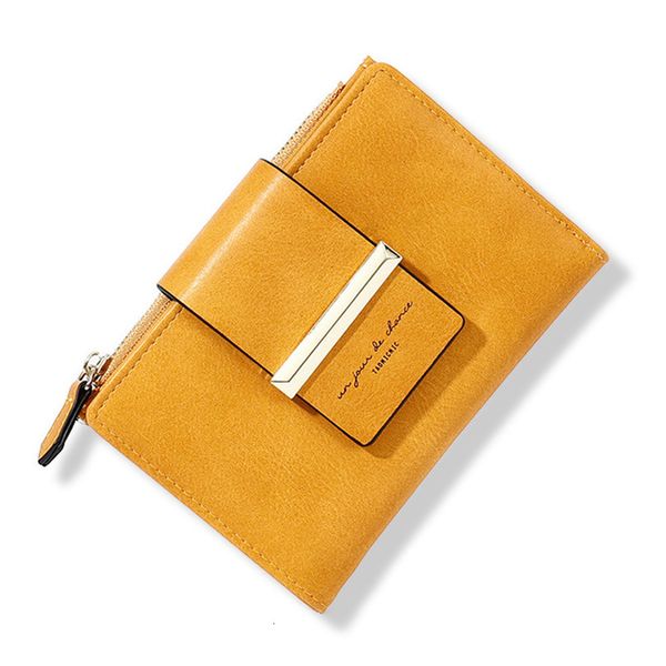 

2020 new womens short wallets vintage design ladies money purses small bifold wallet with zipper coin pocket for female yellow, Red;black