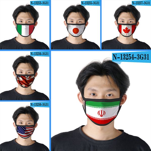 

3d variety of national flag face masks dustproof printed national flag masks washable nylon fabric protective mask c3105