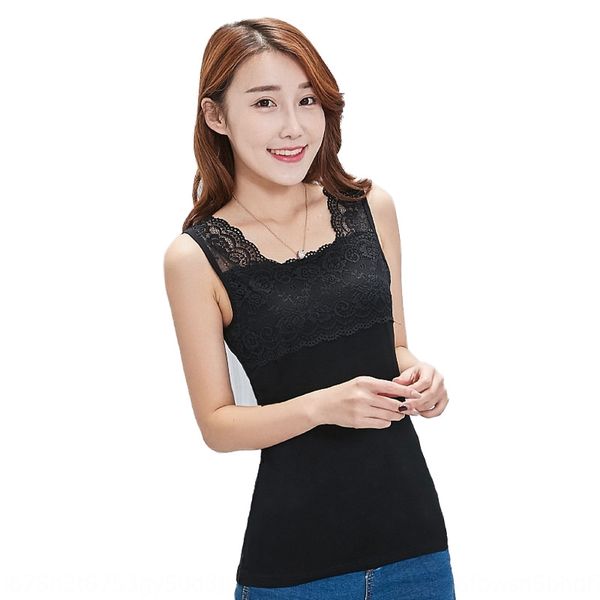 

new anti-exposure large size modal base lace shirt lace vest slim fit women's wide shoulder women's vest, White