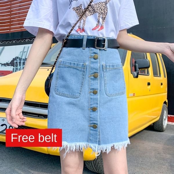

all-matching a- line denim denim skirt high waist a- line dress hip skirt 2020 new summer, Black