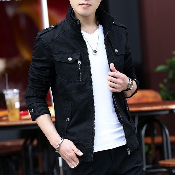 

pure cotton business casual jacket jacketmen's youth korean fashion fashion men's autumn and winter classic stand collar jacket, Black;brown