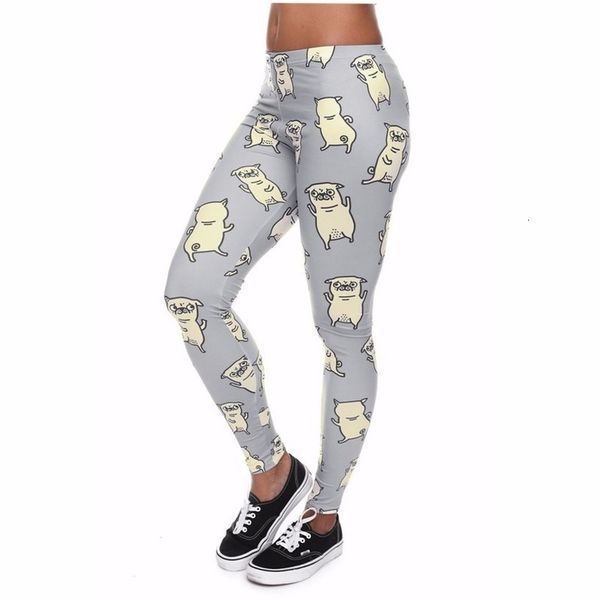

summer fashion women slim workout pants trousers pugs dance digital printing leggings ladies skinny sportswear polyester leggings, Black