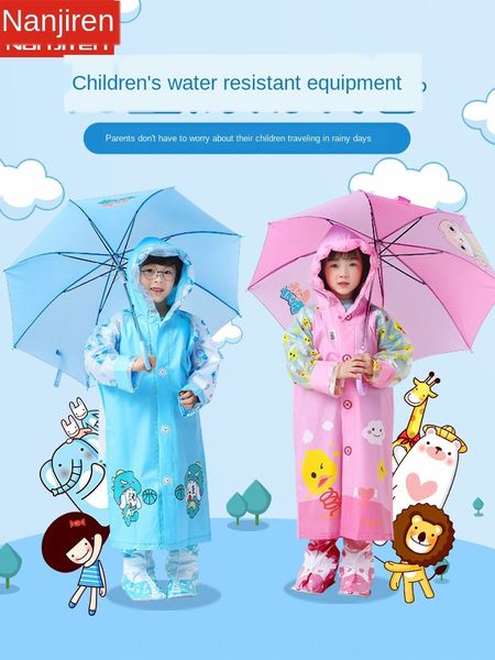 

children's raincoat boys and girls children's single primary school student baby poncho suit reflective belt schoolbag schoolbag, Red;brown