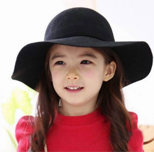 

retail girl princess sunhats england style woolen formal hat mother and daughter solid color holiday hats accessories 3-8t e3301, Yellow