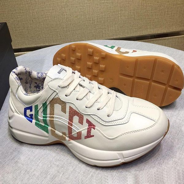 

new arrival womens shoes fashion rhyton sneaker leather womens shoes casual scarpe da donna luxury lady casual shoes chaussures de femme, Black