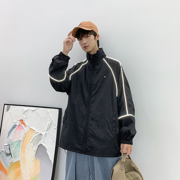 

e-baihui men's summer thin jacket korean version of the trend reflective sunscreen coat teenage versatile jacket, Black;brown