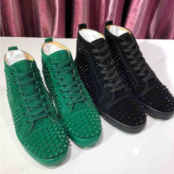 

luxury mens spikes high-sneakers designer shoes women red bottom junior spikes trainers studs wedding shoes with box us12.5, Black