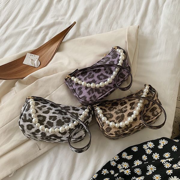 

stone pattern pu leather leopard armpit bag for women 2020 pearl design small handbags and purses lady travel fashion hand bag