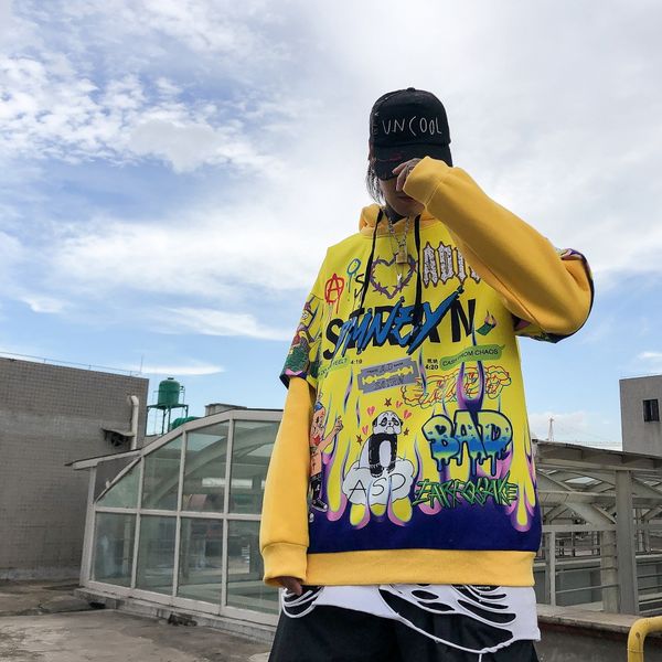 

new men's trend, personality, fashion, cartoon and cartoon printing loose casual sweater for men and lovers in autumn of 2019, White;black