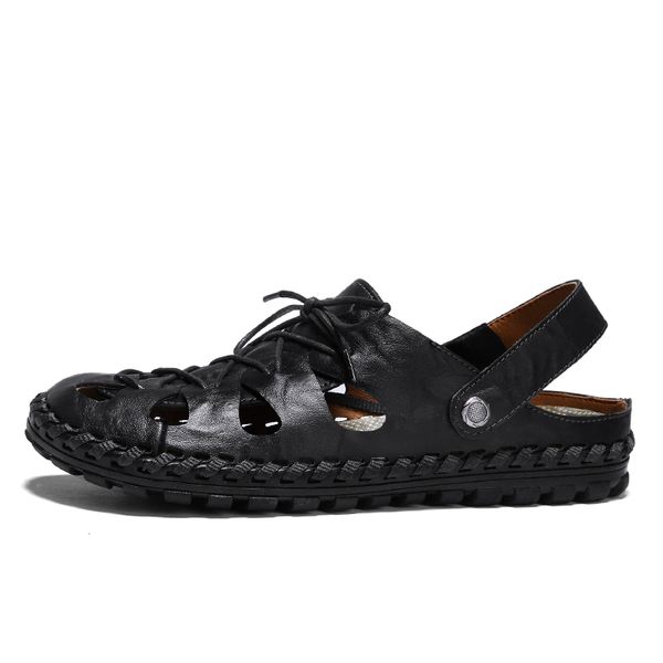 

sandals beach breathable casual man sandale sandalet zapatos big shoes sandles sneakers transpirables shoe sandal leather summer 2021, Black