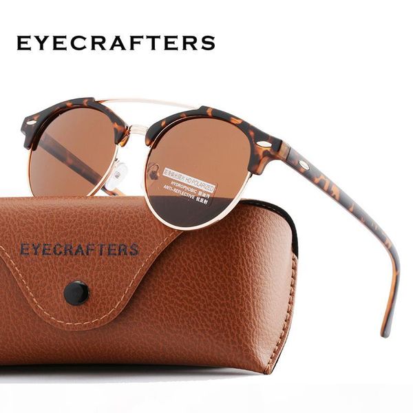 

fashion mens club round sunglasses polarized metal semi rimless womens brand designer double bridge sunglasses 2020, White;black